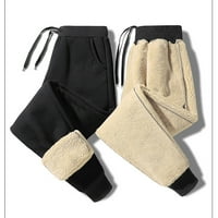 Мъжки кашмир топли панталони санитарни панталони плюшени удебелени прави панталони твърди цвят среден талия вятърни топли памучни панталони, панталони