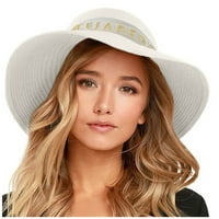 Guvpev Women Wide Straw Panama Rolled Hat Floppy Tweed Hat Beach Sun Hat - Бежов, един размер