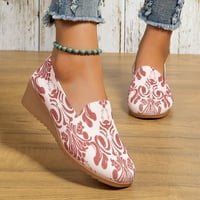 Дамска мода дишащ флорален отпечатан плетен мрежест наклонена пета ежедневни обувки Ssingle розово розово