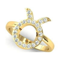 14k твърд златен телец пръстен, ръчно изработен зодиакален златен пръстен, персонализиран естествен диамантен пръстен, подарък за нея