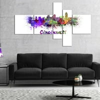 Art Designart Cincinnati Skyline Purple - Cityscape Canvas Art Print In. Широко. Високи - панели