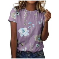Mlqidk жени винтидж флорална тениска ежедневна тениска кръгла шия с къс ръкав пуловер на блуза върхове графични флорални тениски за принт, черни l