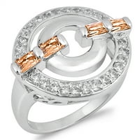 Вашият цвят шампанско cz кръг кръг кръг геометричен пръстен стерлинги сребърна лента оранжева женска размер 7