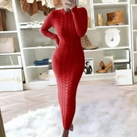 Лятна рокля пуловер екипаж на врата с дълъг ръкав отпечатан червен m