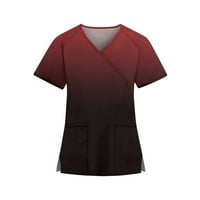 Дамски върхове с къс ръкав солидна блуза работно облекло дами модни v-образни летни туники върхове червени xl