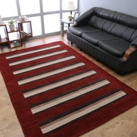 Килима килими ръка за ръка, съвременен вълнен подова площ килим за спалня за хол, червено, кафяво, 8'x10 '