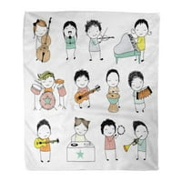 Фланелна колекция за одеяло за одеяло от сладки деца на Doodle, които свирят различни музикални меки за диван и диван в леглото