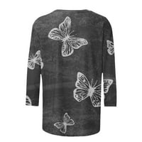 Funicet дамски върхове дантелени ръкави ризи пеперуда отпечатани върхове бутон надолу v шия тънък приготен тениски пролетна есен блуза