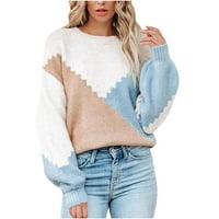 Пуловер за жени- пуловер с дълъг ръкав от свободното време отпечатано капка рамо свободно време отгоре v шия небрежно разхлабени плетени върхове върхове khaki l