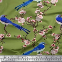 Soimoi Polyester Crepe Fabric Blossom & Paradise Whydah Bird Print Fabric край двора