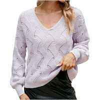 Vivianyo hd пуловери за жени разрешение плюс размер женски небрежен секси модна мода v-образен солиден цвят върхове с дълъг ръкав блуза флаш избира лилаво