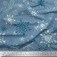 Soimoi Blue Polyester Crepe Fabric Snow Flakes Флорална отпечатана занаят тъкан край двора