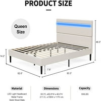Съвременна Queen Size LED рамка за легло - бяла тапицерия Fau кожена платформа легло с променящи се LED светлини за глава - твърди дървени летви поддръжка - Не е необходима Bo Spring - White Queen
