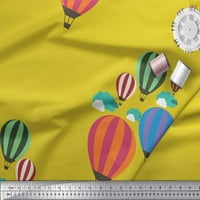 Soimoi Yellow Velvet Fabric Cloud & Hot Air Balloon Holiday Print Fabric край двора