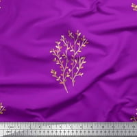 Soimoi Purple Satin Silk Fabric Artistic Leaves Printted Craft Fabric край двора
