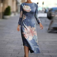 Дамски кръгла шия с дълъг ръкав тънък нередовен подгъв 3d отпечатани ежедневни рокли