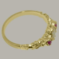 Британски направени 14K жълто злато естествено Opal & Ruby Womens Promise Ring - Опции за размер - размер 10.75