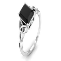Създаден черен диамантен пръстен за пасианс с диамант, пръстен на келтски възел, 14K бяло злато, САЩ 11.50