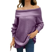 Пуловери за пуловери за жени есента и зимата солиден темперамент с дълъг ръкав Прав пуловер за плетене на врата