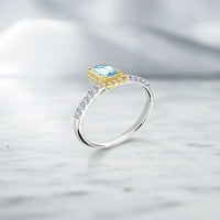 Gem Stone King 0. Ct Sky Blue Aquamarine White създаде сапфир сребро и 10K жълто златен пръстен
