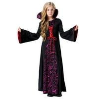 SHLDYBC TOLDDLER деца момичета Хелоуин костюм вещици рокли Средновековен стил на съда на вещица магьосница ролева рокля рокля за дрехи, костюми за Хелоуин на разрешение