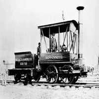 Мисисипи: Локомотив. NloComotive на железопътната линия Natchez & Hamburg, Мисисипи, 1836-38. Печат на плакат от