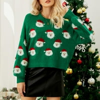 Жени Коледа Санта плетен пуловер, кръгла шия универсален пуловер удобен за зимата за открито розово, сиво, черно, червено, синьо, зелено