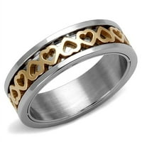 Неръждаема стомана с два тона IP розово злато сърце дизайн на пръстена, размер 7