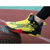 Sanviglor Kids Basketball Shoes Кръгли маратонки с пръсти Средни горни тренировки за обувки Дишащи трайни треньори Леки дантелени атлетика Черно жълто 12C