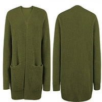 Женски пуловер палто- небрежен сол с дълъг ръкав с джобни плетания на жилетка с пуловер