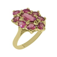Британски направен 10K жълто златен пръстен с естествен розов турмалин Женски извлечения Пръстен - Опции за размер - Размер 4