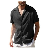 Puawkoer мъжки летни ежедневни горни ризи бродерия ръб плътна риза с къс ръкав горна риза ревера яка солидна риза мъжки дрехи черни