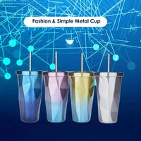 Htovila 500ml Fashion Water Cup Home & Travel Използвайте преносима бутилка с вода от неръждаема стомана с капак и слама