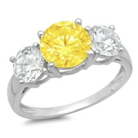 3. CT Brilliant Round Cut симулиран жълт диамант 14K бяло злато тритонен пръстен SZ 10.25