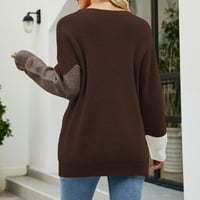 Symoid дамски пуловери- дълги ръкави кръгли деколте пачуърк цветен пуловер Небрежен пуловер Топ кафе l