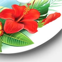 Art DesignArt 'Аранжимент с тропически цветя и фламинго' Традиционно метално кръг стена изкуство - диск на