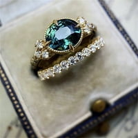 Пръстени за тийнейджъри ярки цирконови пръстени кръгли зелен камък бижута Модни бижута ангажиран пръстен за жени