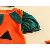 Franhais Baby Girls Summer Dress Halloween Pumpkin Print с къс ръкав рокля с лента за глава
