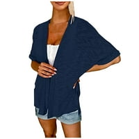 Mlqidk kimonos за жени летни леки жилетки с къс ръкав отворен предни небрежни разхлабени покрития сини xl
