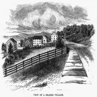 Село Шейкър, 1875. NView на село Шейкър. Гравиране на дърво, 1875. Плакатен печат от