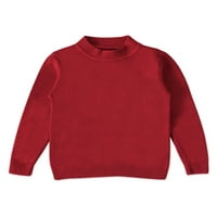 Haite Toddler пуловер с дълъг ръкав пуловер екипаж на врата плета пуловери деца джъмпер топ момичета топло тъмно червено 16