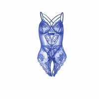 Caveitl секси бельо за жени, дами сладко момиче солидно сладко еротично V-образно деколте дантелени джемски костюми бельо комплекти синьо
