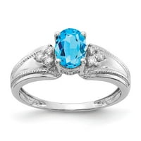 14k бяло злато 7x овално синьо топаз истински диамантен пръстен