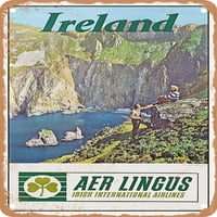 Метален знак - Ирландия, Slieve League, Aer Lingus Irish International Airlines Vintage AD - Vintage Rusty Look