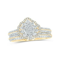 10kt жълто злато кръг диамант Teardrop Bridal Wedding Ring Band Set Cttw