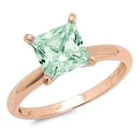2. CT Brilliant Princess Cut симулиран зелен диамант 14K Rose Gold Politaire Ring SZ 6.75