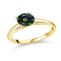 Gem Stone King 1. Ct кръгла зелена мистика Topaz 10K жълто златен пръстен
