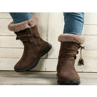 Колиша дами снежни ботуши плюшени облицовани топли обувки Fau Fur Winter Boot Walking Tassel Mid Calf Brown 5.5