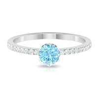 Минимален обещаващ пръстен с аквамарин и диамант за жени - пръстен за март за раждане, стерлингов сребро, САЩ 8.00