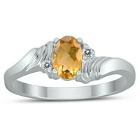 Женски 6x цитрин и диамантен вълнов пръстен в бяло злато 10k